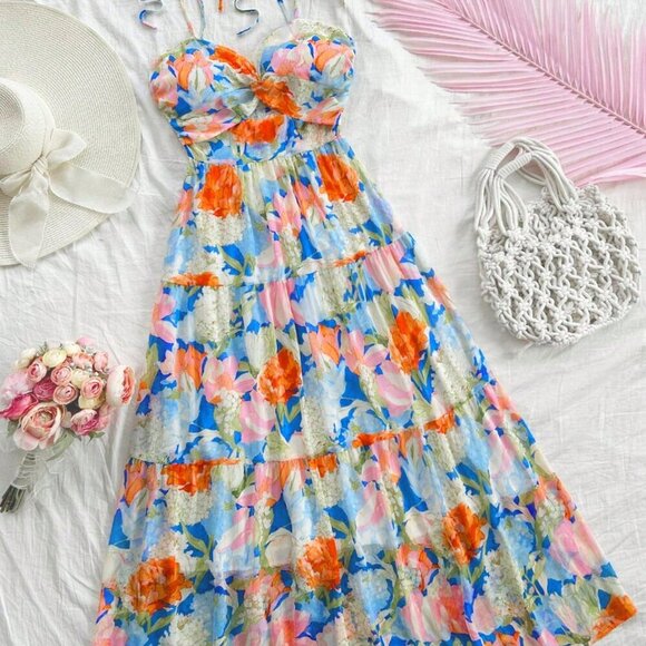 Multicolor Boho Women's Romantic Floral Casual Holiday Dress - Picture 1 of 8